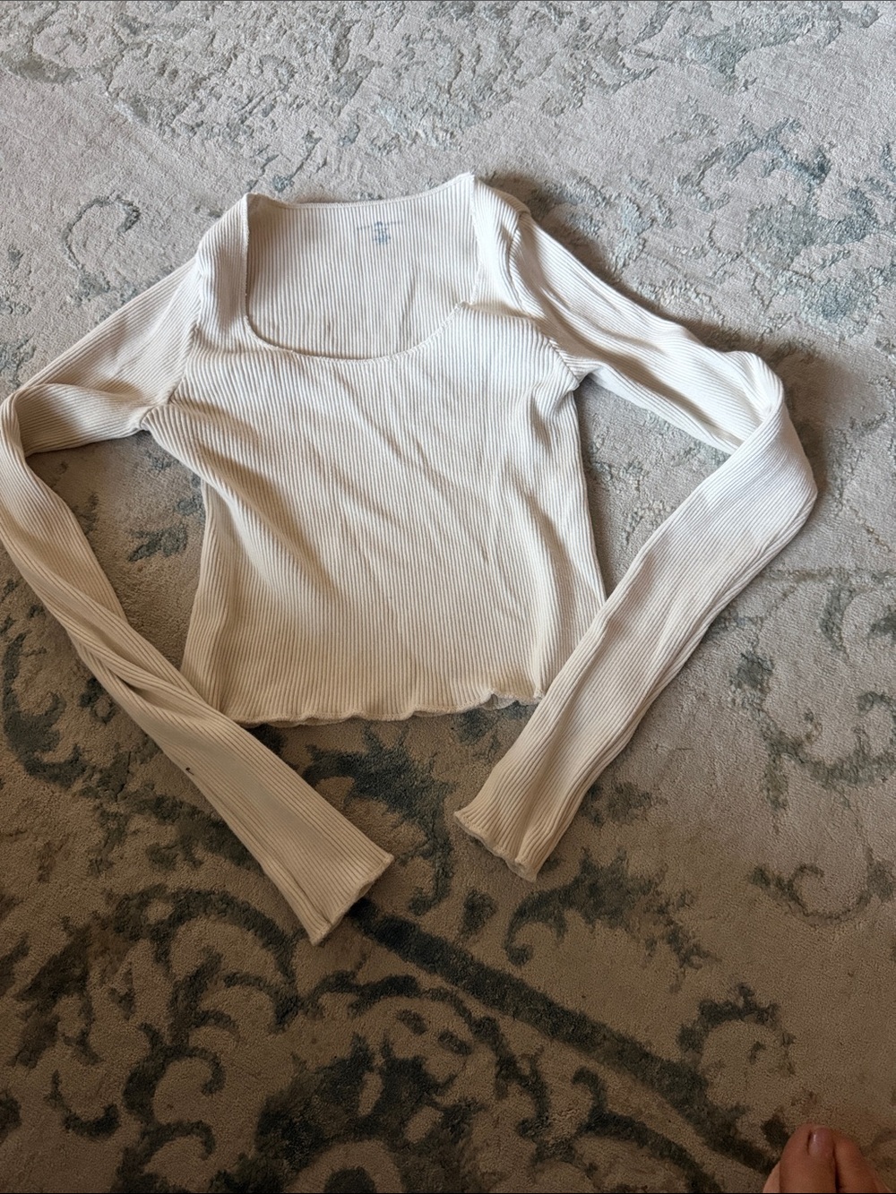 Brandy Melville Cream Ribbed Long-Sleeve Square Neck Top